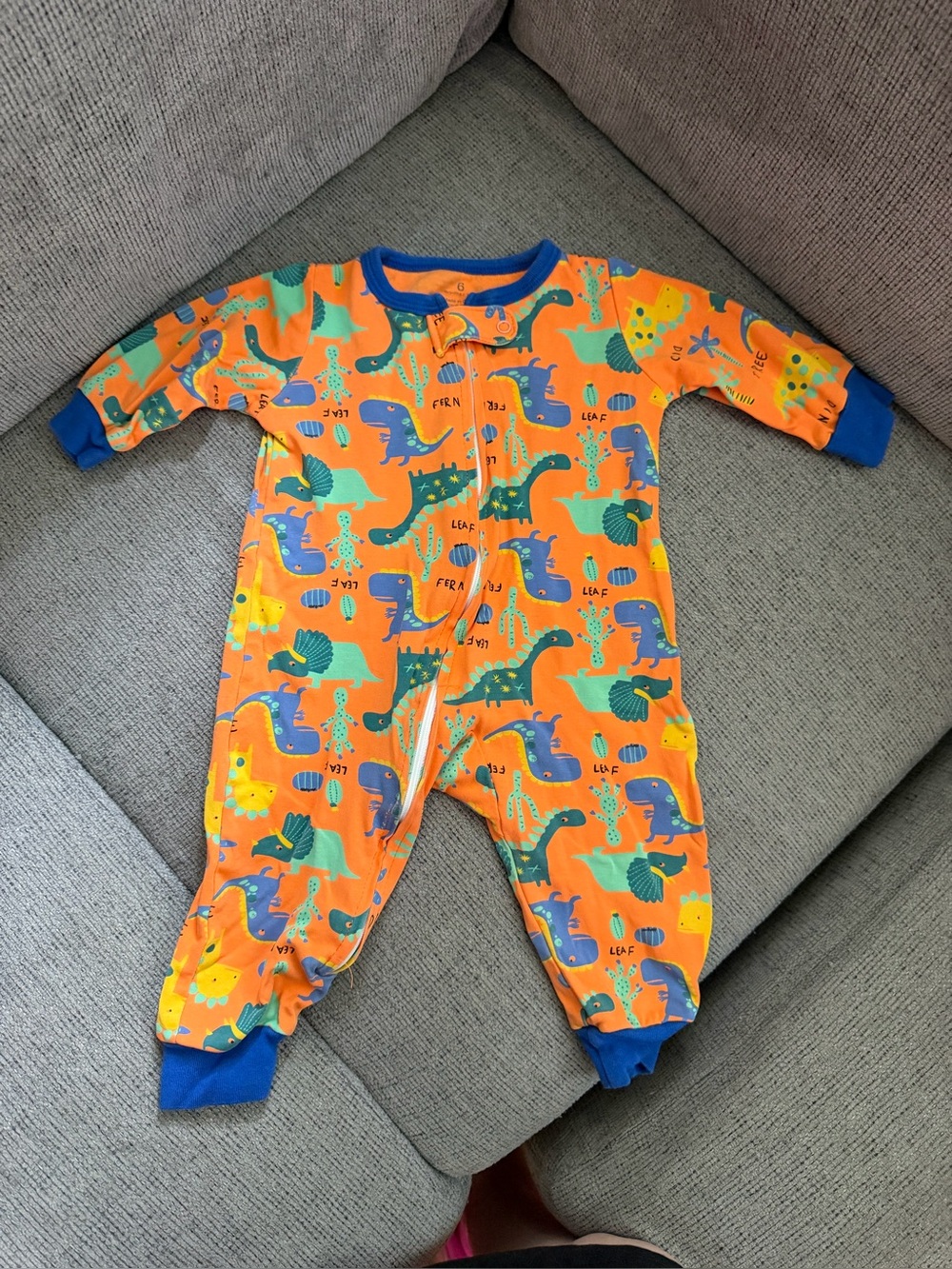 Orange Dinosaur Print One-Piece Pajamas for Kids